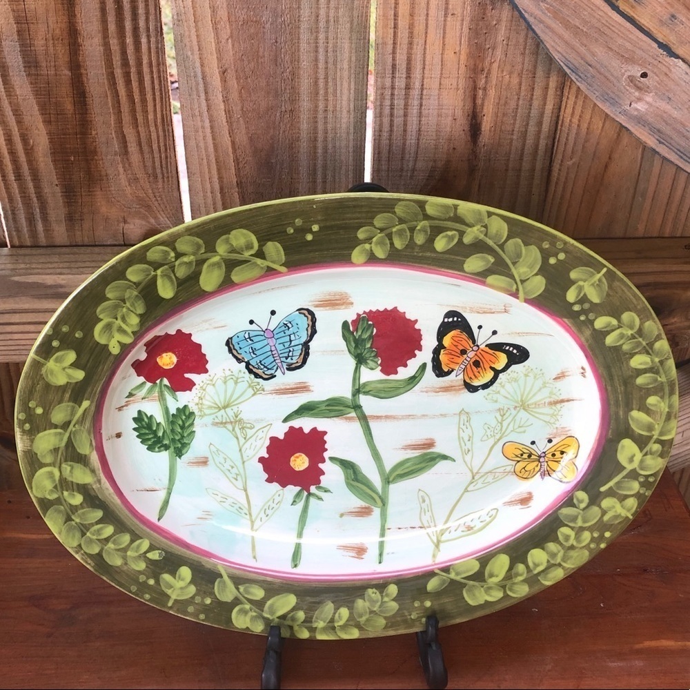 Prima Donna Butterfly & Flowers Oval Platter